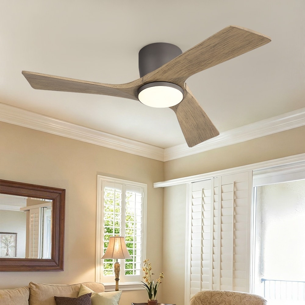MLiAN 3-Solid Wood Blades Indoor Standard Ceiling Fan Flush Mount with Remote and Integrated LED