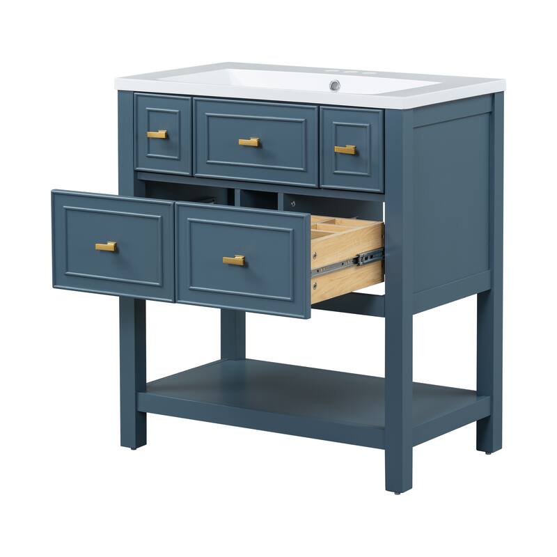 Free Standing Single Vanity Set with 5 Drawers