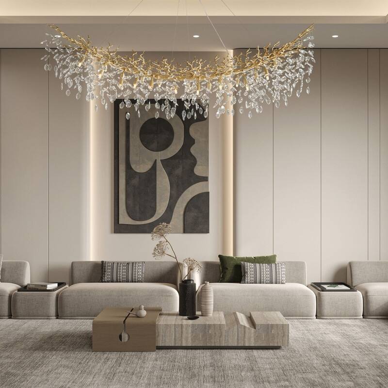 Modern Branch Crystal Linear Chandelier, 1100-1830mm Dining Pendant Light