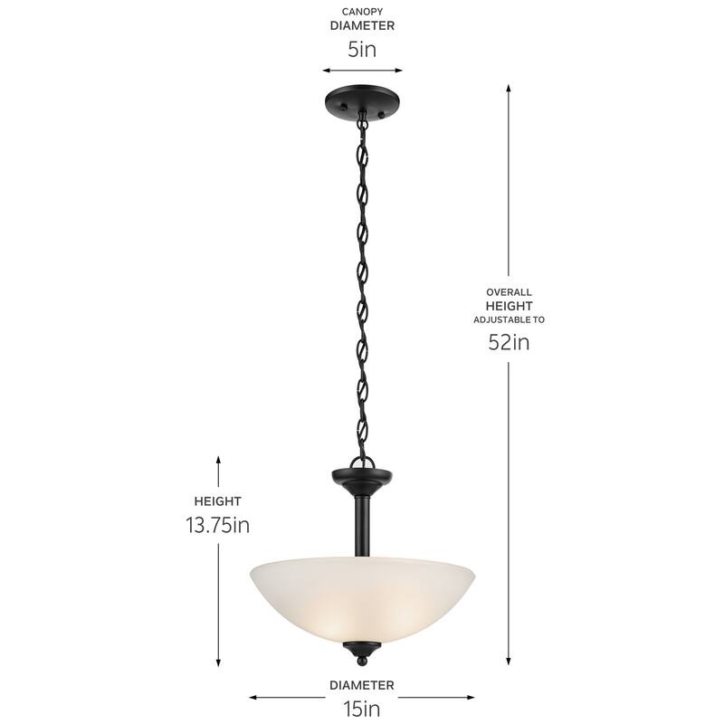 Kichler Lighting Jolie 2-Light Pendant Semi Flush with Satin Etched Glass in Black