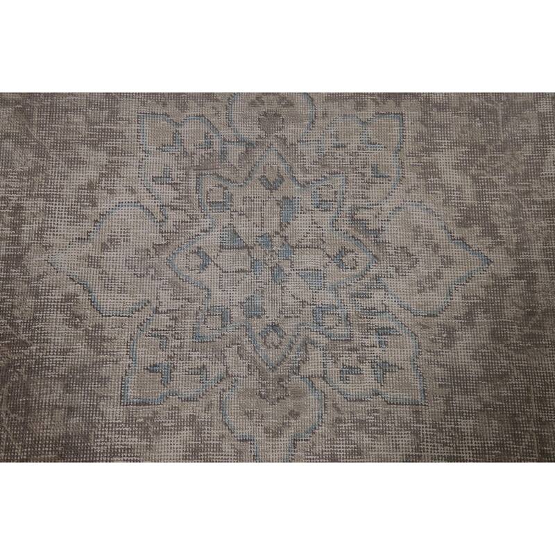 Beige Distressed Tabriz Persian Antique Area Rug Handmade Wool Carpet - 6'5" x 9'4"