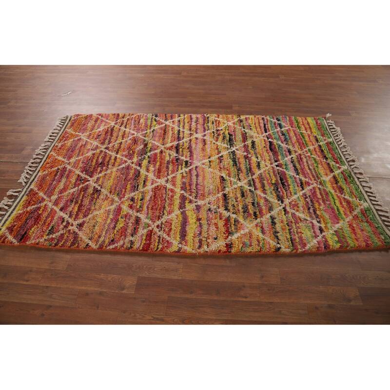 Hand Knotted Oriental 100% Wool Carpet Modern Geometric Multi-Colored Moroccan Area Rug - 6' 0'' X 4' 0''