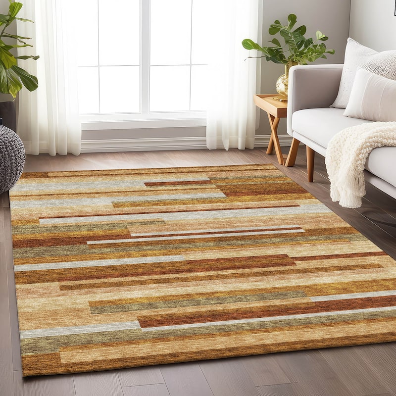Premium Washable Super Soft Stripes Stacked Mayfield Rug - Paprika - 10' x 14' - Rectangle