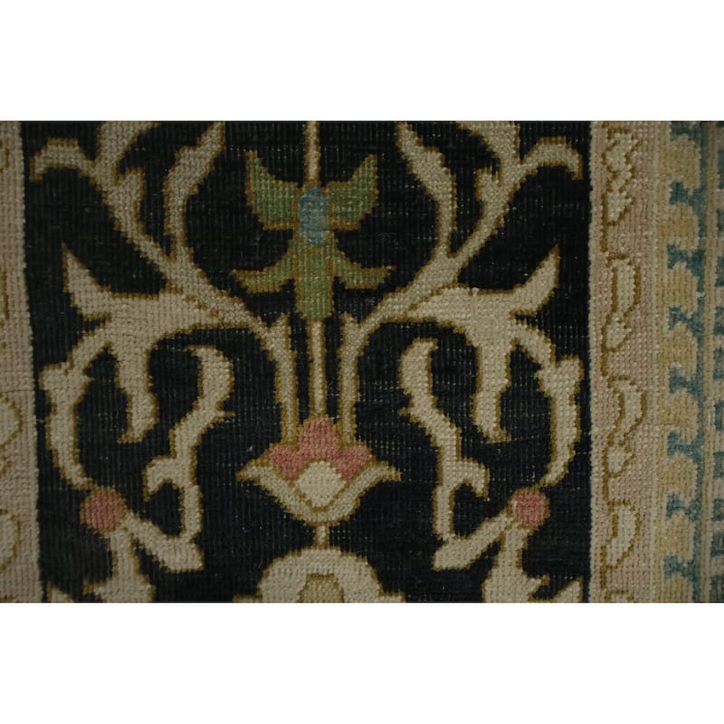 Hand Knotted Oriental 100% Wool Carpet Transitional Floral Navy Blue & Blues Oushak Area Rug - 12' 10'' X 9' 8''