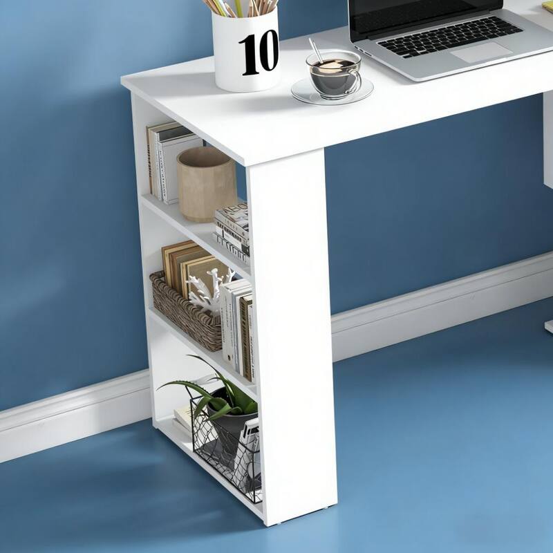 Spacious Writing Table Workstation,L Shaped Corner Computer Desk,360° Rotating Home Office Desk