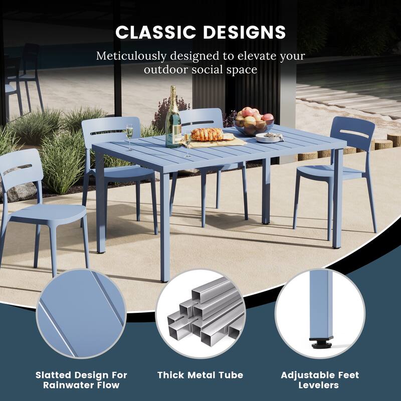 Frond and Form 59 Inch By 35.4 Inch Outdoor Steel Rectangular Dining Table