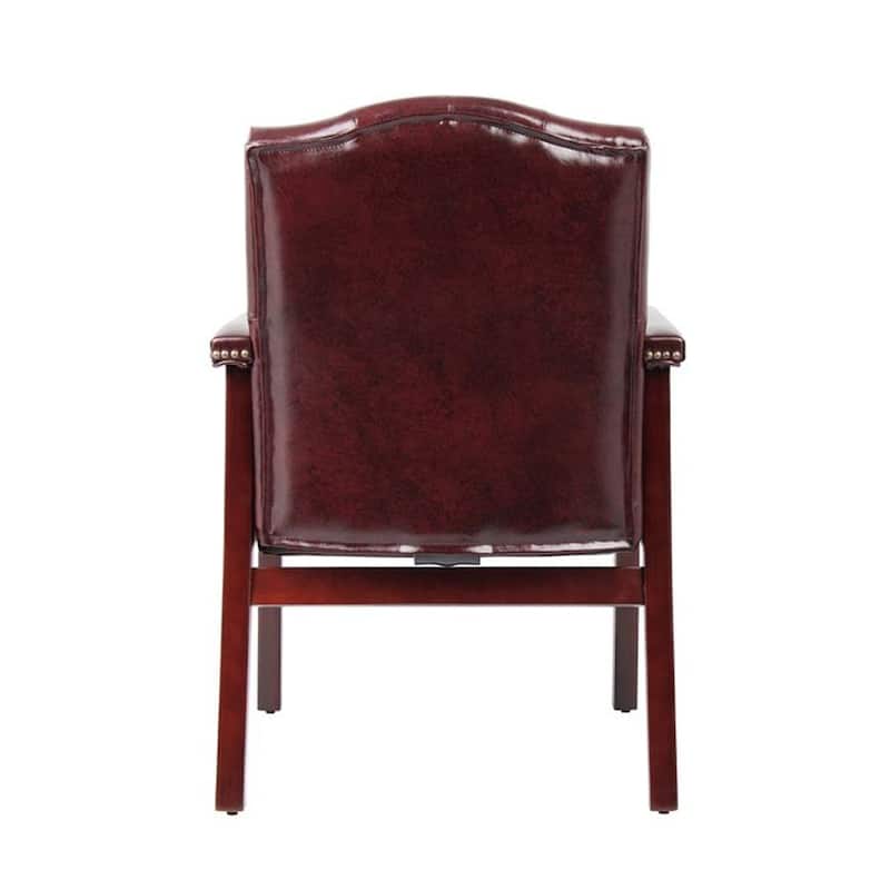 Koe Classic Reception Guest Armchair, Burgundy Tufted Vinyl, Wood Legs