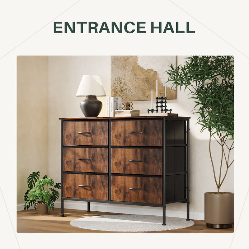 Tall Dresser Storage Tower with 6 Fabric Drawers, Grey, Black, Rustic Brown,White