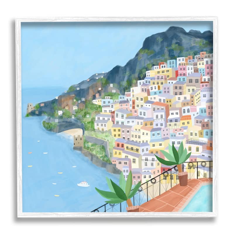 Stupell Positano Cliffside Coastal City Architecture Italian Buildings Framed Wall Art - Multi-Color - 17 x 17 - White