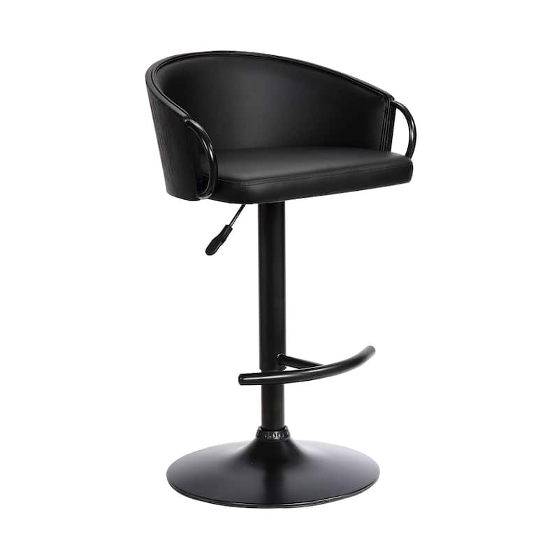 24" Black Faux Leather Adjustable Height Swivel Bar Stool with Iron Frame and Comfortable Arms - 40"H x 21"W x 19"D