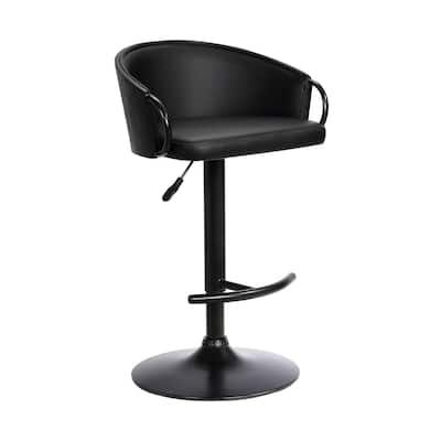 24" Black Faux Leather Adjustable Height Swivel Bar Stool with Iron Frame and Comfortable Arms - 40"H x 21"W x 19"D