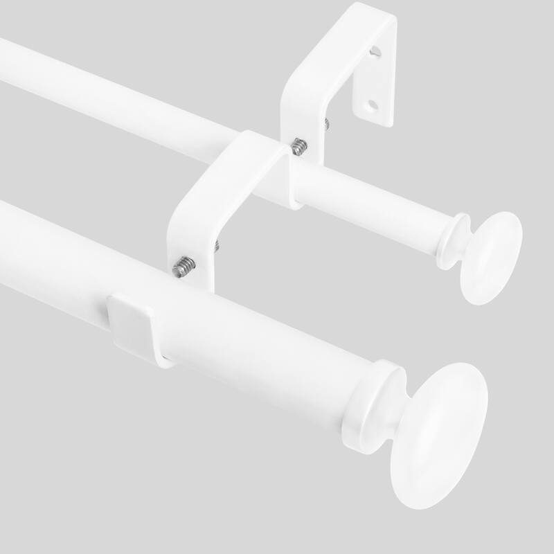 Meriville 1-Inch Diameter Prima Telescoping Double Window Treatment Curtain Rod - Glossy White - 36"-66"