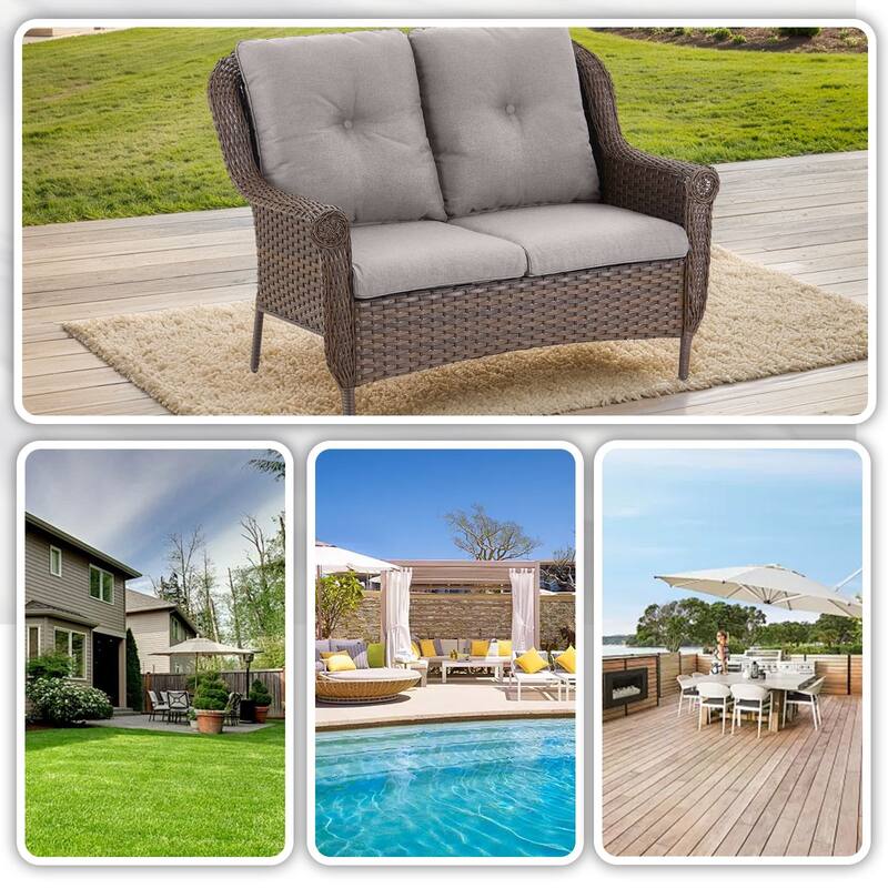 Pocassy Wicker Patio Conversation Set for Backyard