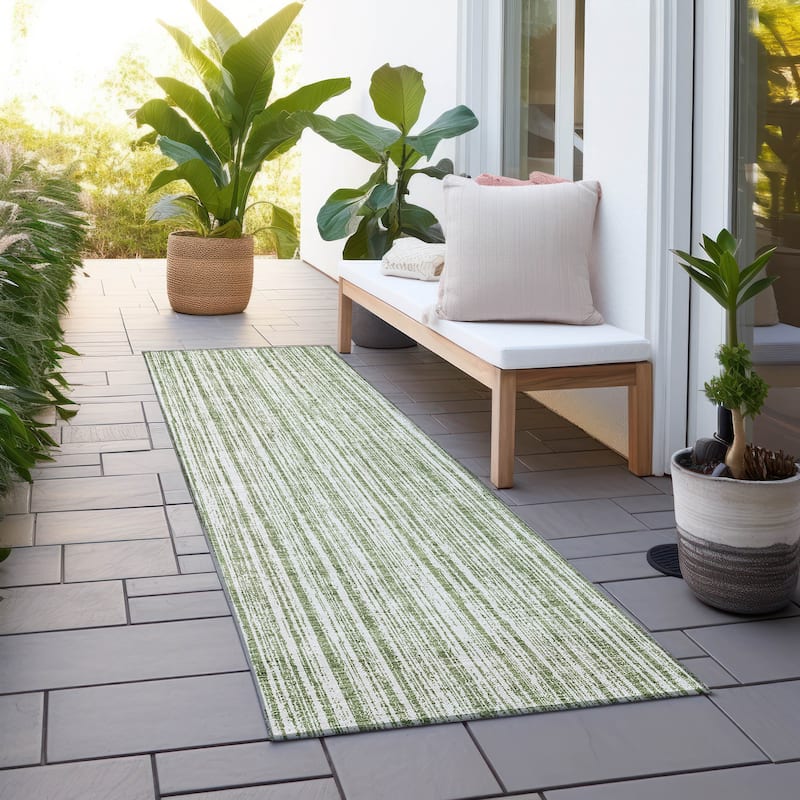 Machine Washable Indoor/ Outdoor Chantille Contemporary Stripes Rug - Green - 2'3" x 7'6"