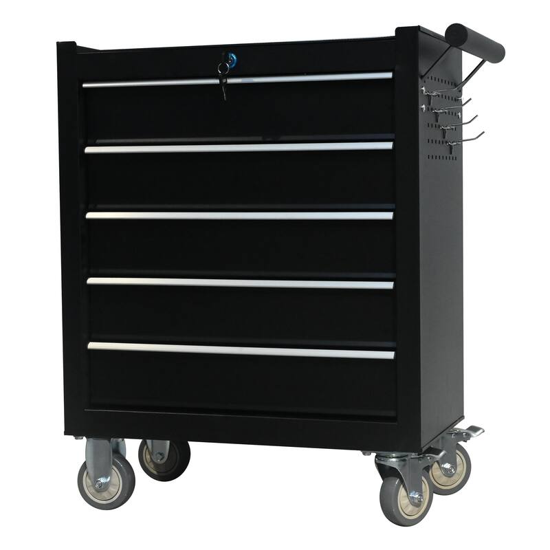 5-drawer metal rolling tool cabinet, storage toolbox with brake wheels, toolbox with lock