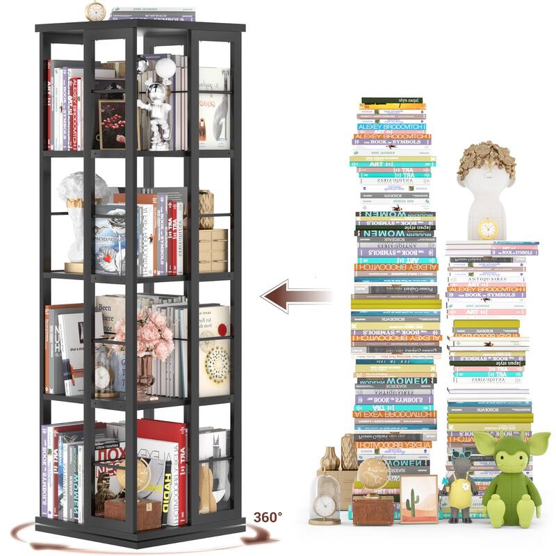 Corner Rotating Bookshelf, 360 Display Wood Spinning Bookshelf, Floor Standing Bookcase Organizer Storage Rack