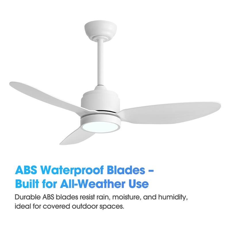 MLiAN 42 in 3 ABS Blades Indoor and Outdoor Ceiling Fan with Integrated LED and Remote Downrod