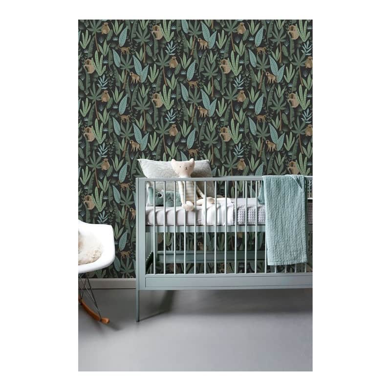 ESTA Home Macaque Dark Green Monkeys Wallpaper - 20.9 x 396 x 0.025