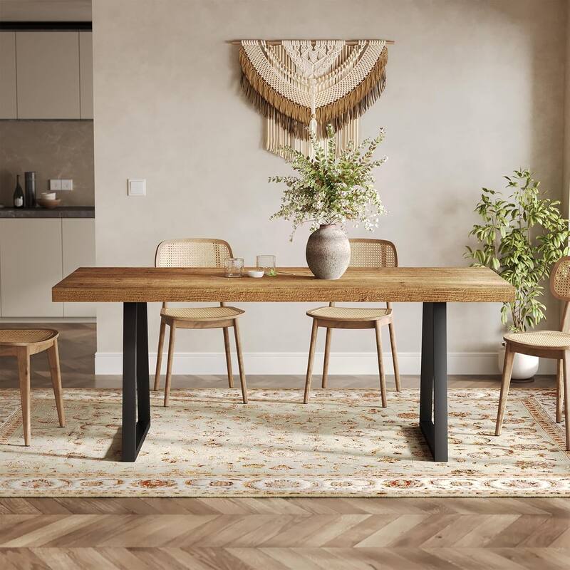 63" Solid Wood Industrial Dining Kitchen Table for 4-6 People with Heavy-Duty Metal Legs