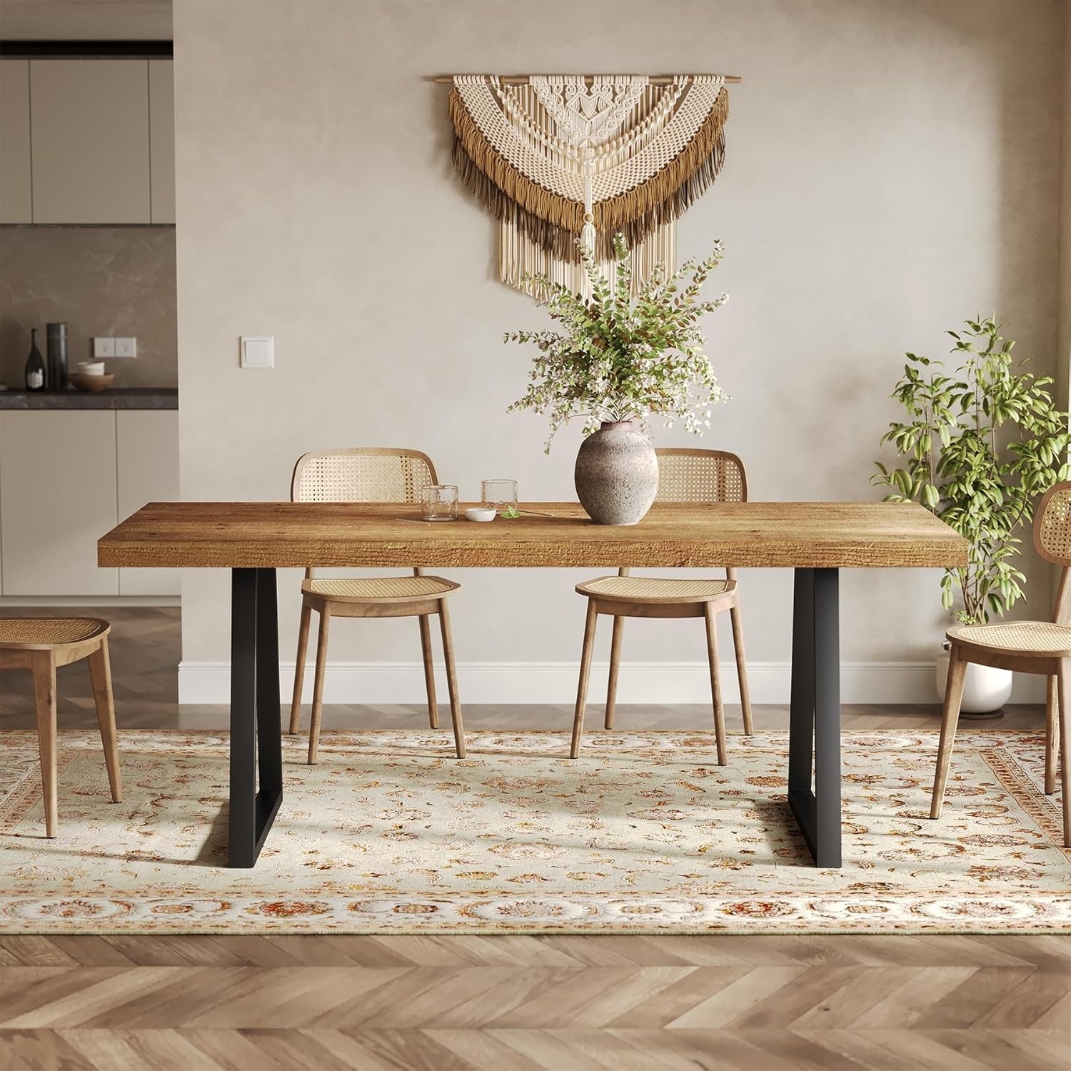 63 inches Industrial Wood Dining Table for 4-6 People for Dining