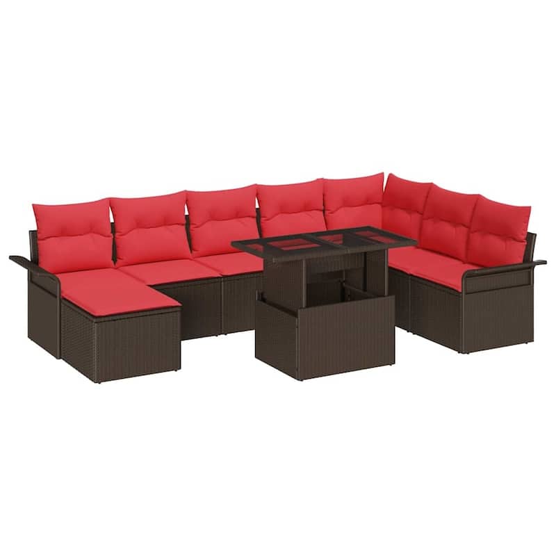 vidaXL 9 Garden Sofa Set with Cushions Black/Brown/Grey Poly Rattan - 117.1 x 73.8 x 27.2