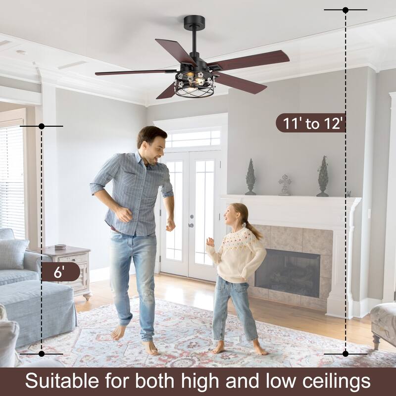 52" Reversible 5-Blade Farmhouse Glam Floral Glass Caged Ceiling Fan with Light and Remote