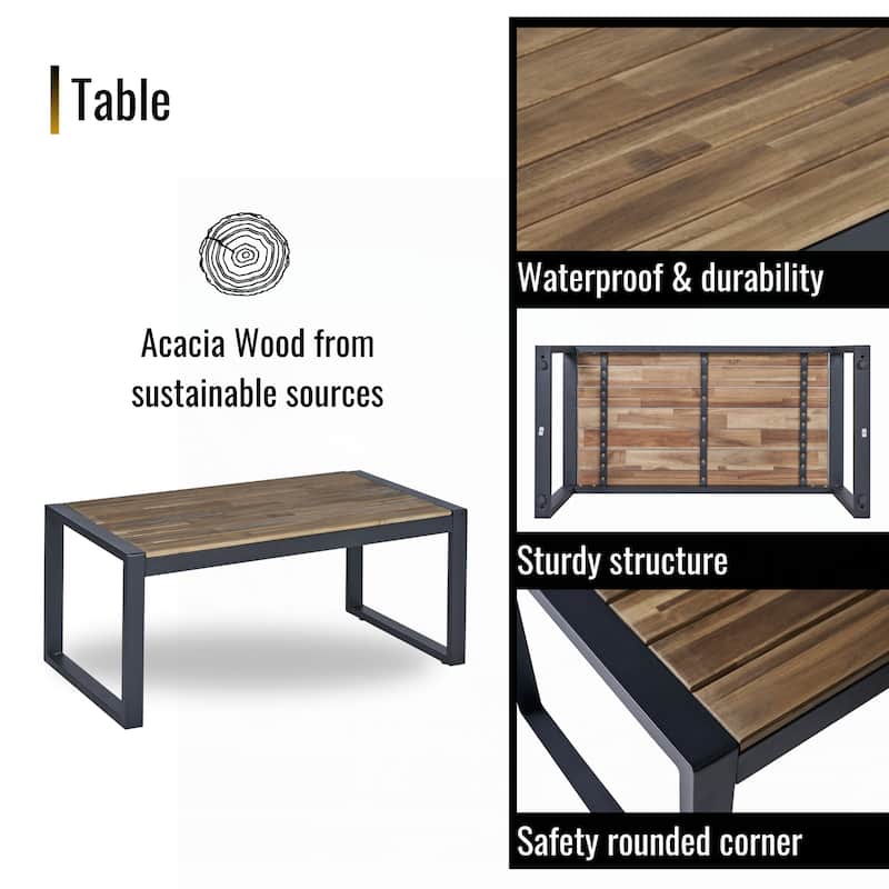 4-Piece Acacia Wood Patio Furniture Set,Brown and Beige