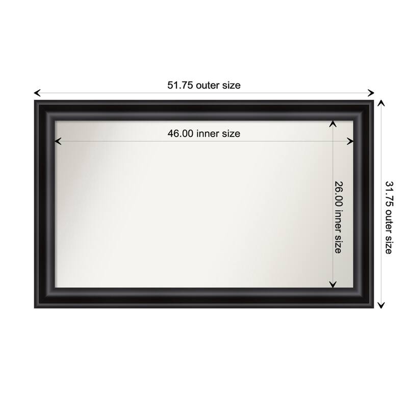 Grand Black Framed Non-Beveled Custom Wall Mirror, Bathroom Vanity Mirror - Outer Size: 51.75 x 31.75