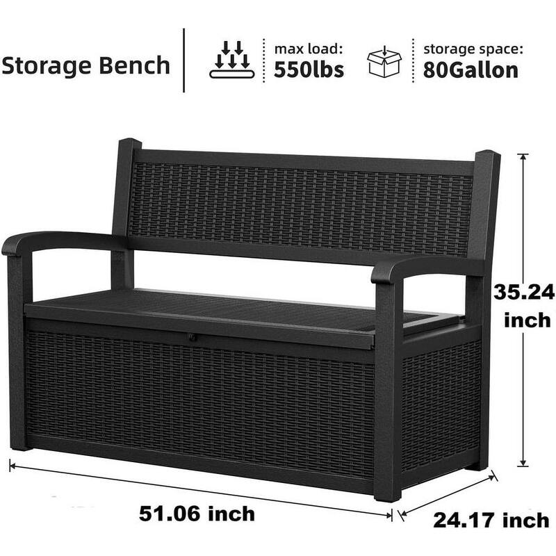 All-Weather Resin Storage Bench with Lockable Hidden Compartment - Rattan-Look Design, 500 lbs Capacity, 70-Gallon Storage