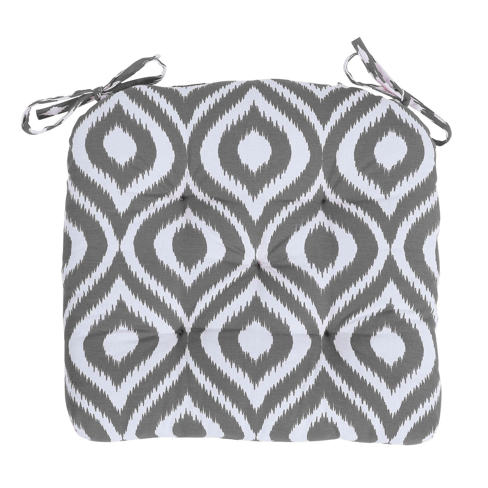 Tufted Damask Handmade Cotton Dining Chair Cushion (Set of 2) - 16 Inch with Ties