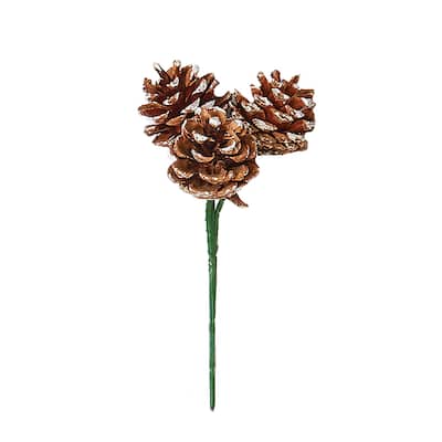 1.75" White Tip Pine Cone Pick x 3, Set of 12 - 1.75