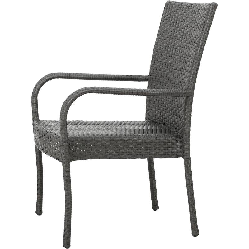 Roomfitters Outdoor Wicker Stacking Chairs, Transitional PE Rattan with Curved Armrests