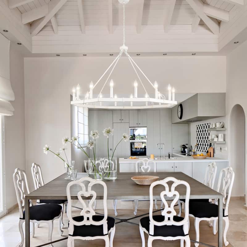 16-Light 43 in. Large Modern Farmhouse Candle Wagon Wheel Chandelier for Living Room