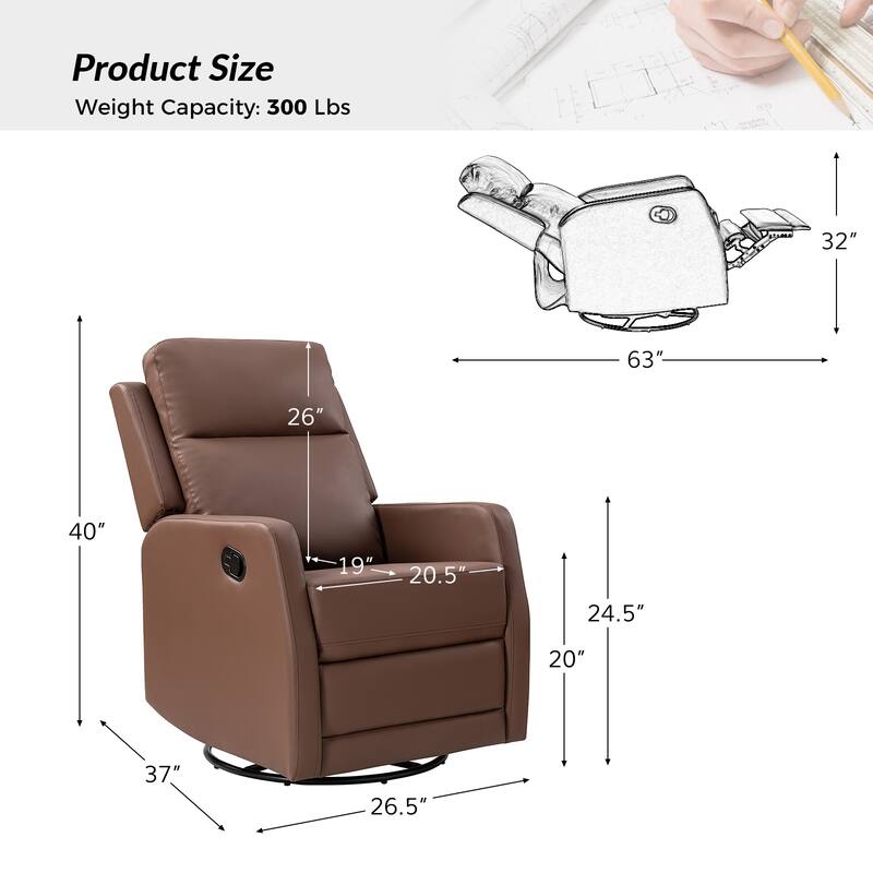 Esteban Modern Faux Leather Manual Rocking Swivel Recliner with Wingback Set of 2