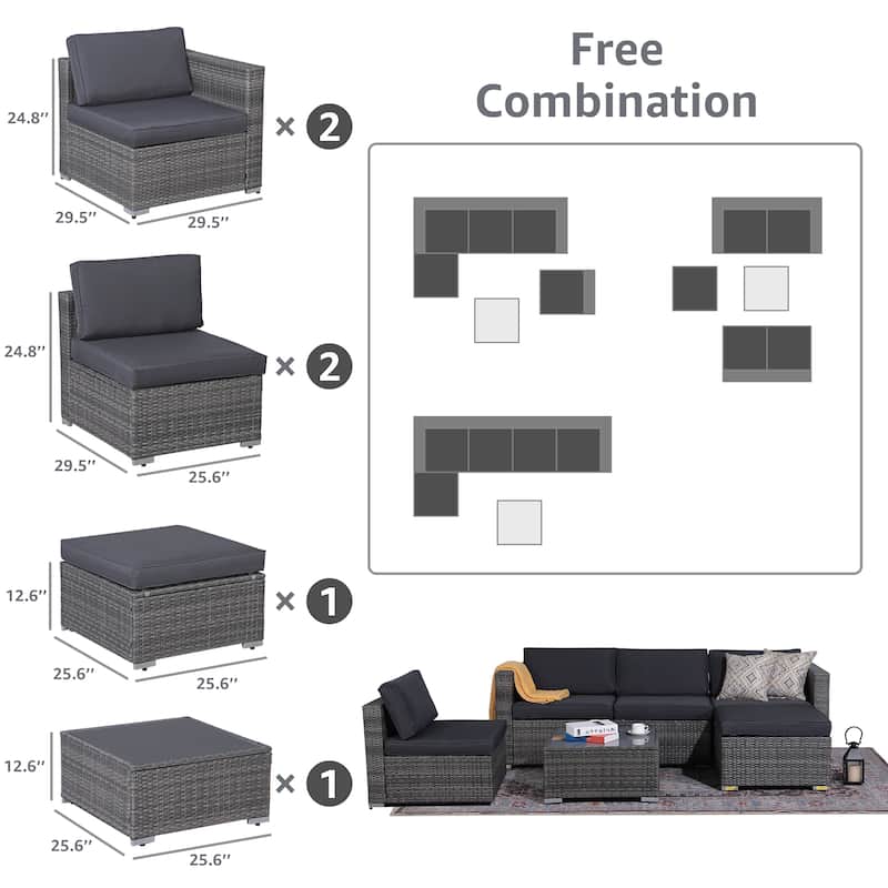 6-piece Outdoor Wicker Sectional Sofa Set