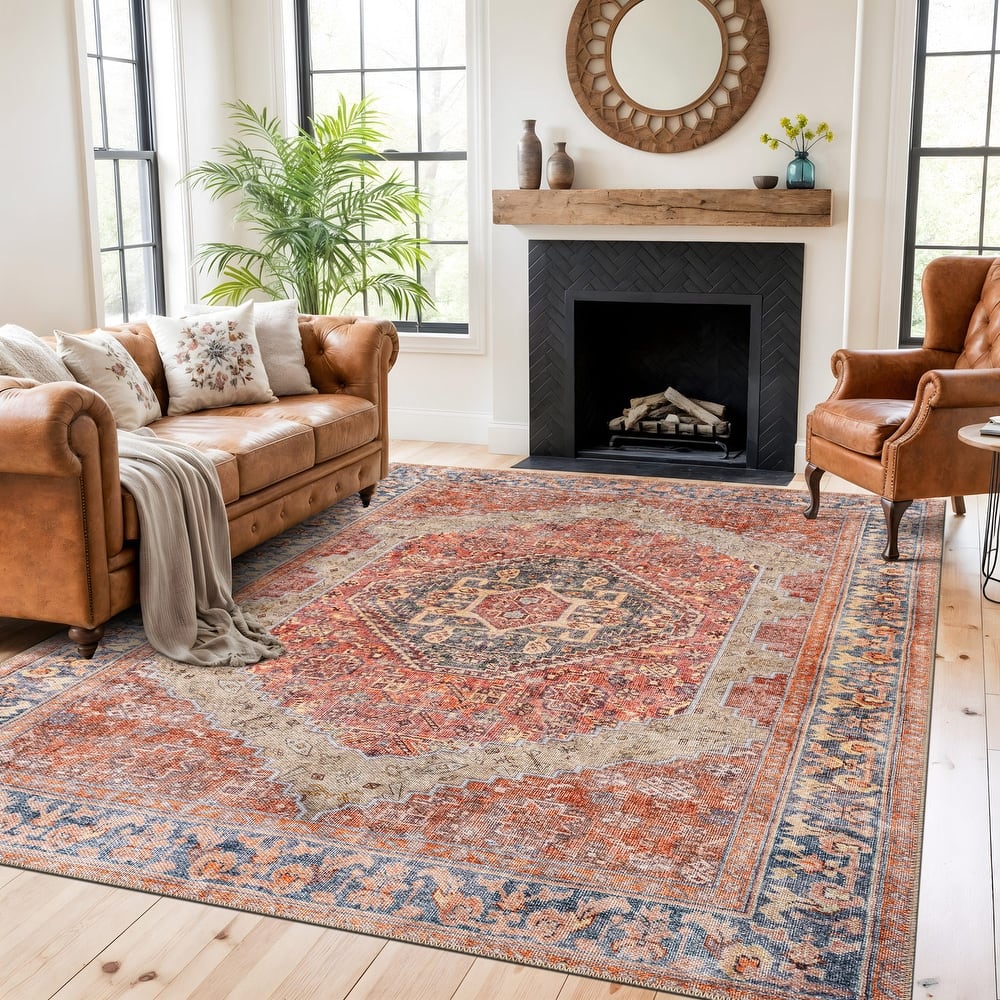 World Rug Gallery Medallion Flat Pile Washable Area Rug