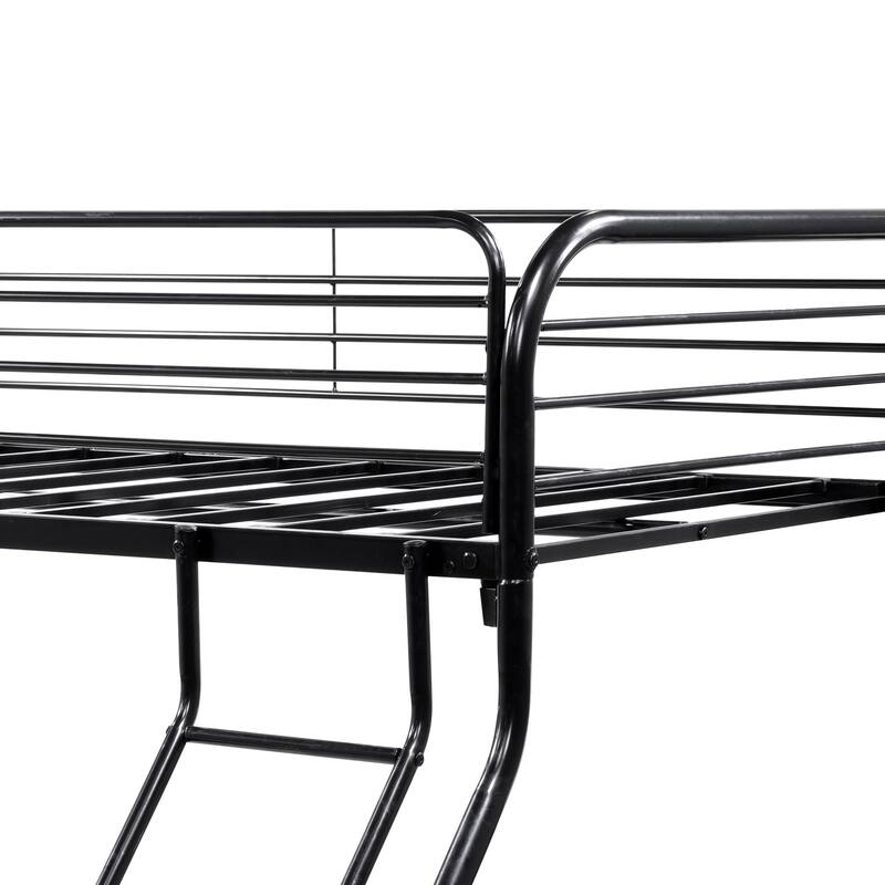 Heavy Duty Twin-Over-Full Metal Bunk Bed with Inclined Ladder, Safety Guardrails & Under-Bed Storage - No Box Spring Needed