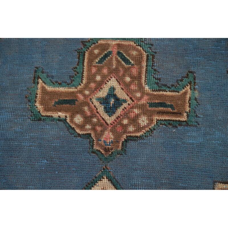 Blue Geometric Tabriz Persian Rug Traditional Handmade Wool Carpet - 7'8"x 10'8"