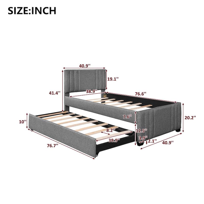 Merax Upholstered Platform Bed with Twin Trundle