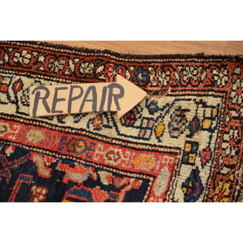 Hand Knotted Oriental 100% Wool Carpet Traditional Floral Navy Blue & Blues Bakhtiari Area Rug - 8' 1'' X 3' 6''