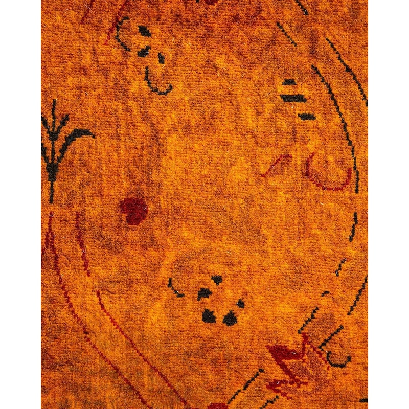 Overton Hand Knotted Wool Vintage Inspired Modern Contemporary Overdyed Orange Area Rug - 4' 1" x 6' 2"