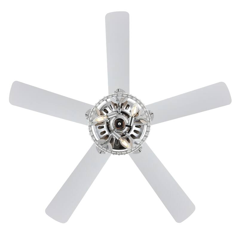 Kristie 52" 3-Light Crystal/Metal Modern Glam Drum LED Ceiling Fan With Remote, Chrome by JONATHAN Y
