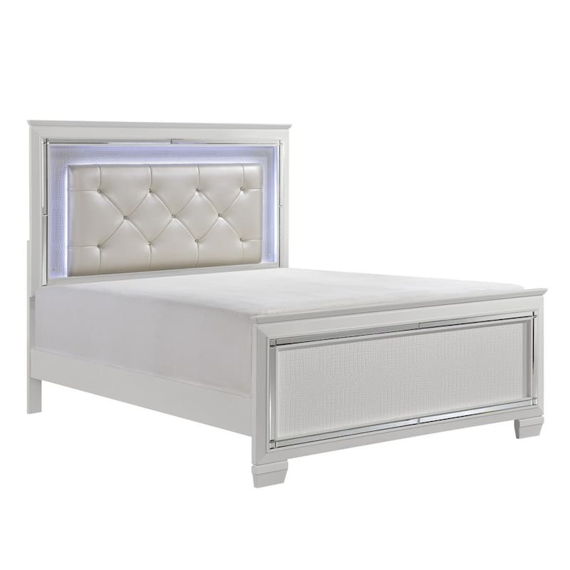 Noah California King Bed, LED Backlit Crystal Tufted Headboard, White