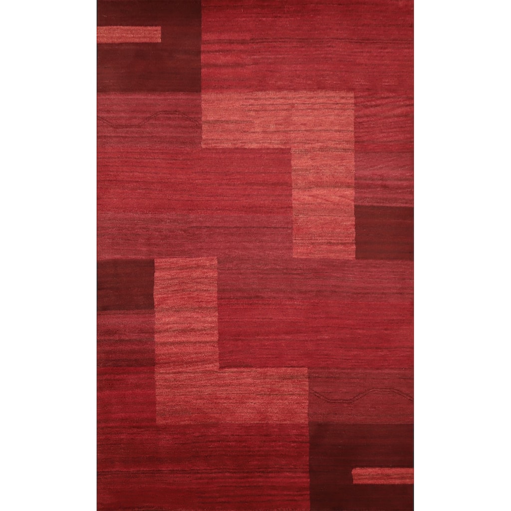 Hand Knotted Oriental 100% Wool Carpet Modern Geometric Red Gabbeh Area Rug - 7' 10'' X 5' 7''
