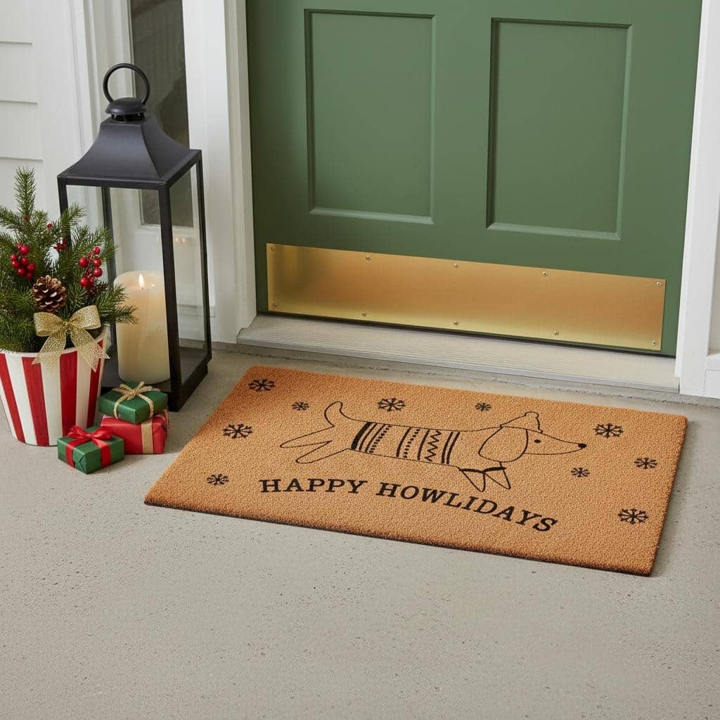 HomeRoots 17" X 29" Brown And Black Christmas Dog Outdoor Coir Door Mat - 17.00' X '29.00