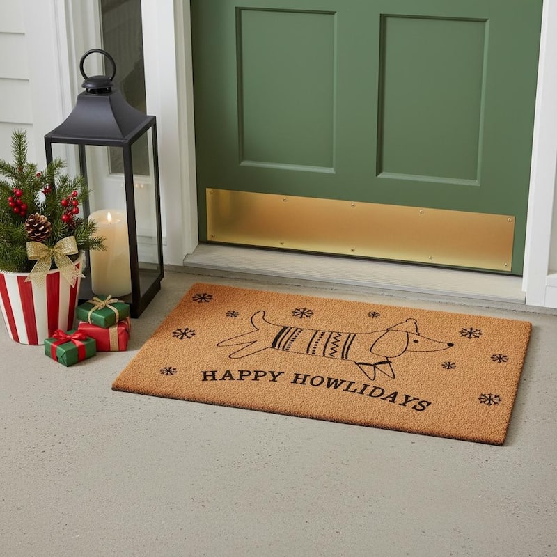 HomeRoots 17" X 29" Brown And Black Christmas Dog Outdoor Coir Door Mat - 17.00' X '29.00 - 17.00' X '29.00