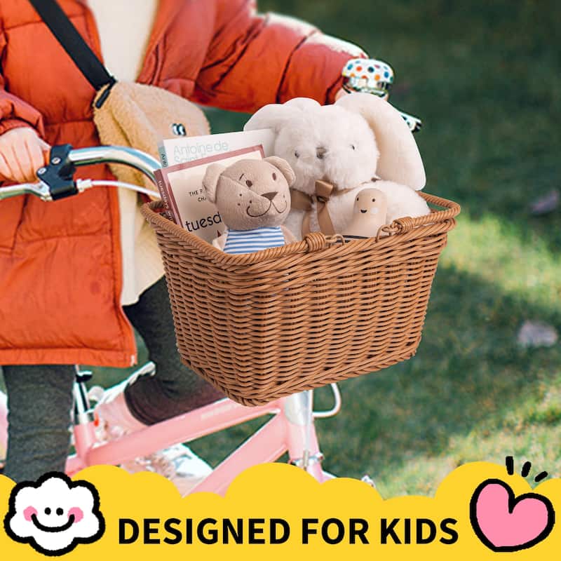 Small Front Bike Basket, Picnic Wicker Basket with Handle - 9.75"D x 7"W x 6"H