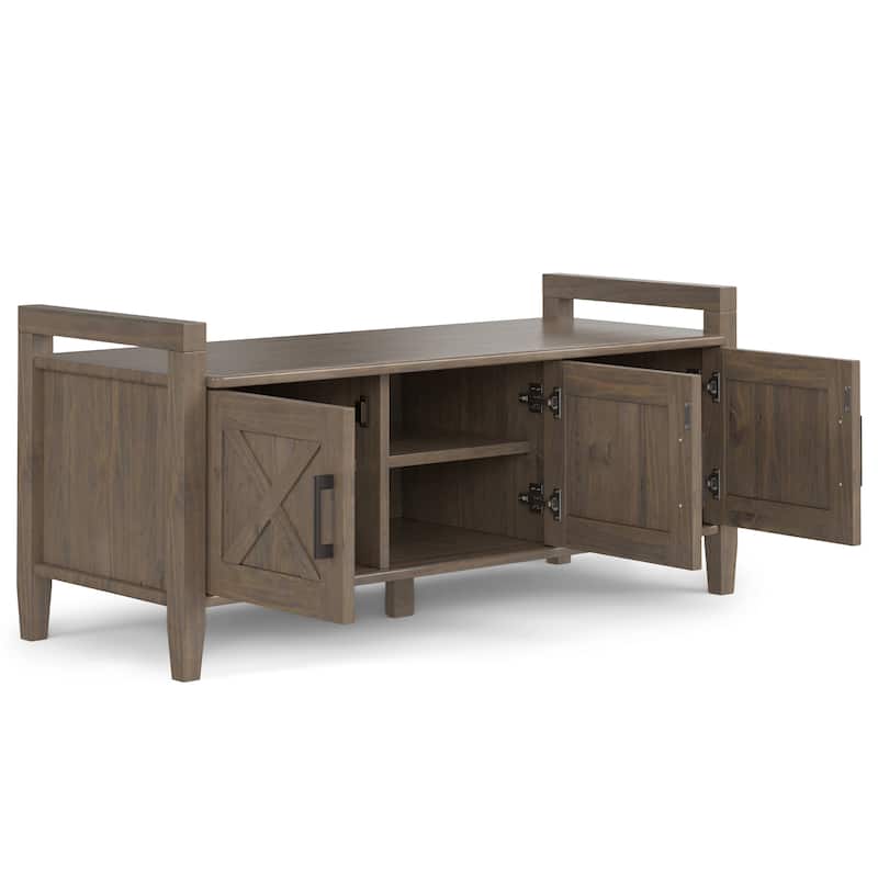 WYNDENHALL Cantina SOLID WOOD 44 inch Wide Transitional Entryway Storage Bench in Smoky Brown - 18" d x 44" w x 19.8" h
