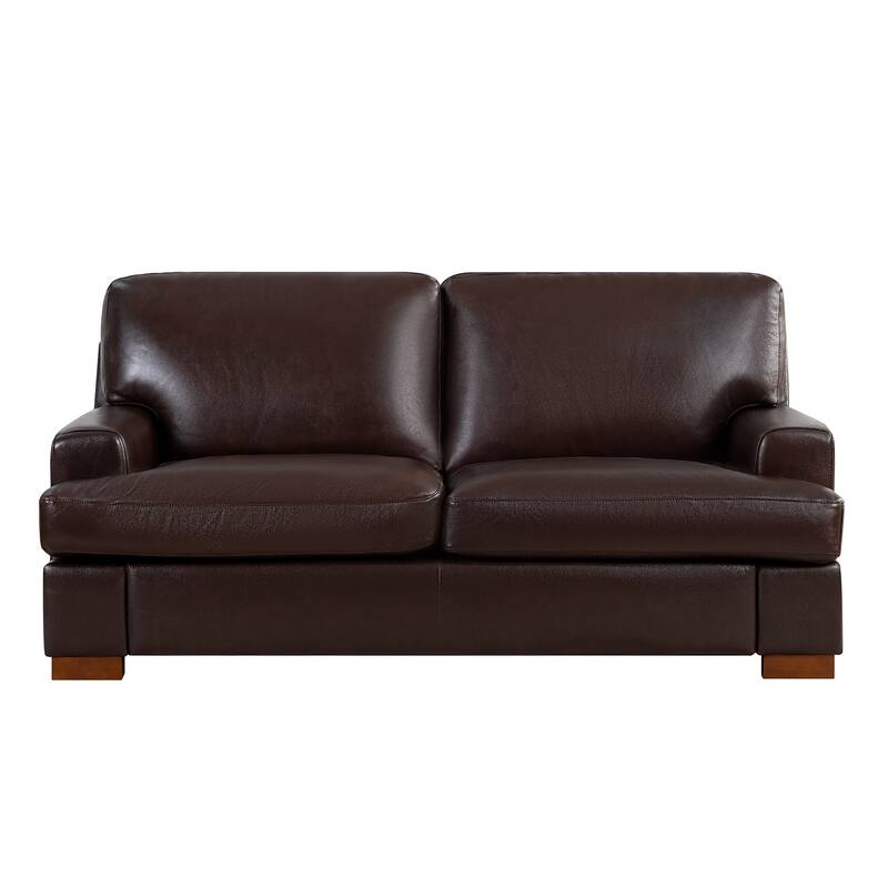 Genuine Leather Sofa Set - Chair, Loveseat & Sofa with Feather Cushions