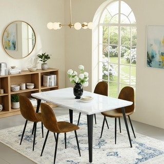 Homy Casa 5-Piece Dining Room Set with Modern White Table and 4 ...